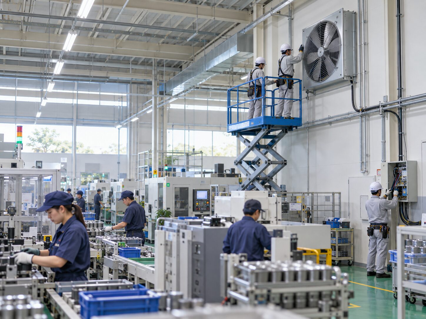 開口・設置・配線工事まで一括対応し、操業を止めずに施工しました